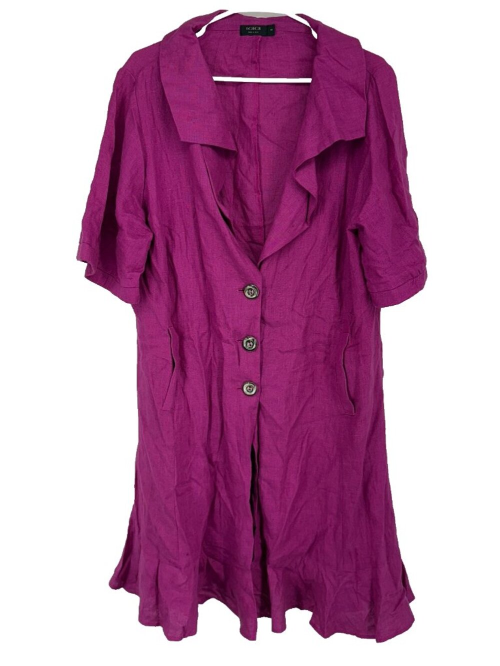 IGIGI Women 14 Linen Tunic Jacket Magenta Pink Longline Vintage Collared Flare